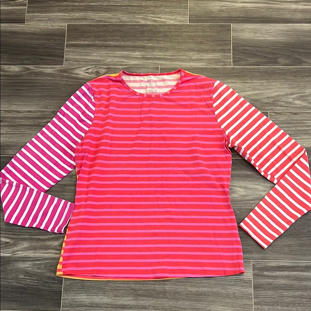 Lands’ End Striped Pink and Red Long Sleeve Swim Shirt size S